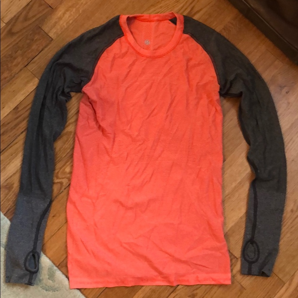 Lululemon peach and gray long sleeve swiftly
